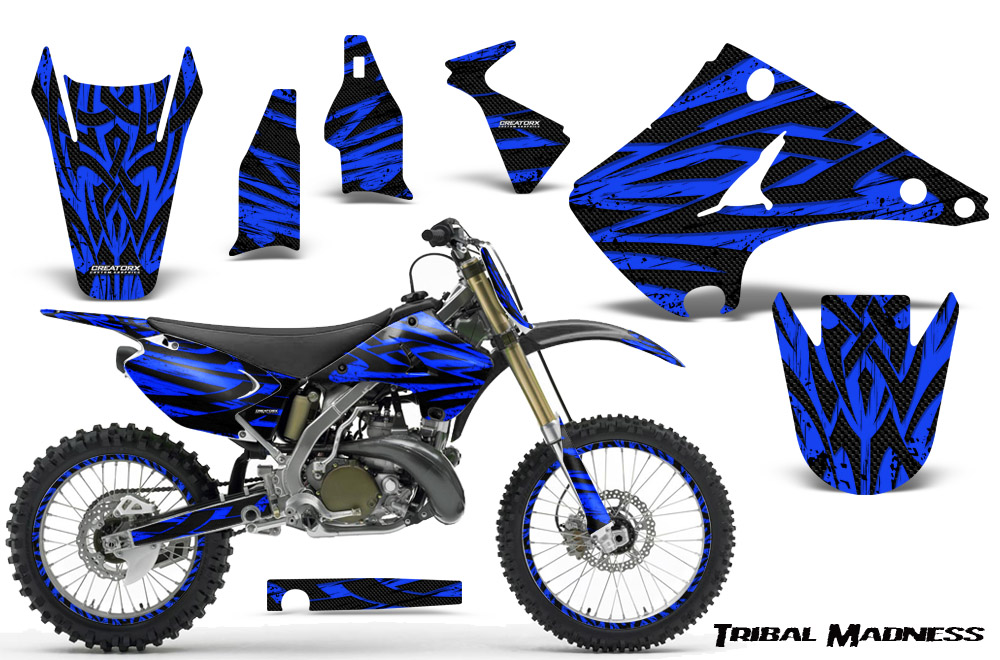 Kawasaki KX125 KX250 03-12 Graphics Kit Tribal Madness Blue NP Rims